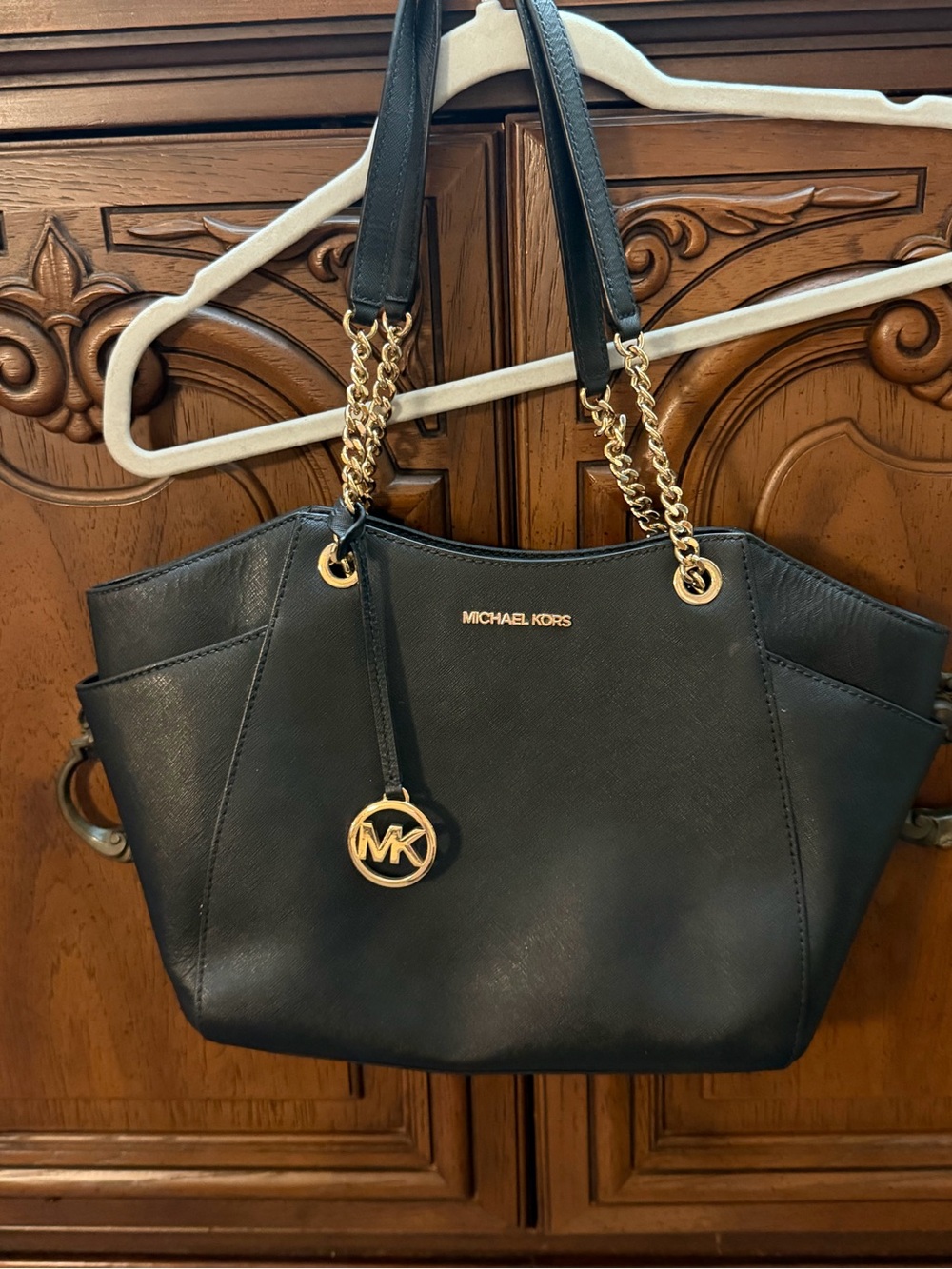 Michael Kors Black Shoulder Tote with Gold Hardware